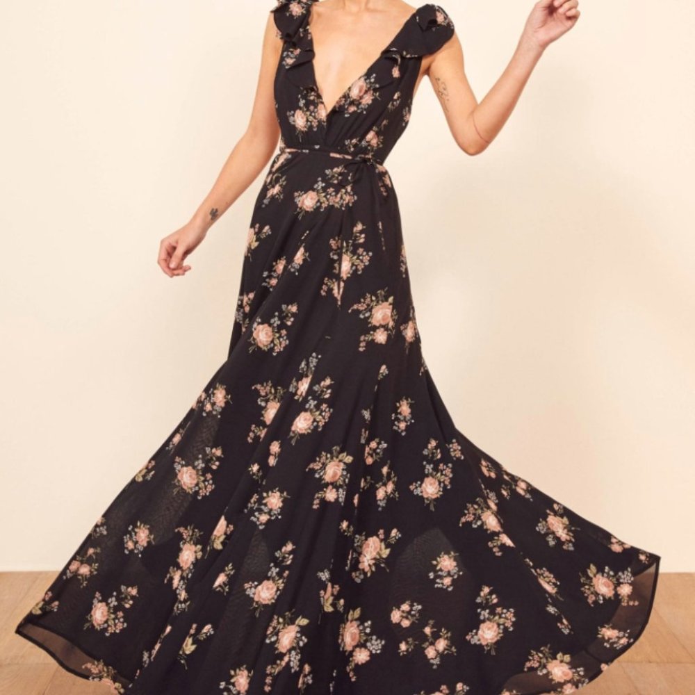 Reformation Peppermint Dress in Clarice (black)